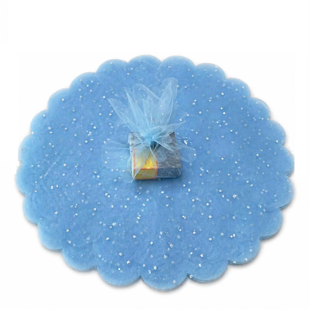 200 x 9.25 inch Tulle circles round for wedding, DIY bonbonniere christening, communion, Christmas, organza bag, organza circle tulle like guest gift, without ribbons (Blue with Sequins, 9.25 in)