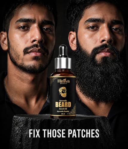 Image of Hiniva Ayurvedic Beard Growth Oil for Men | Beard Growth & Thickening Oil | Reduces Beardruff, Dryness & Itching | Softens, Nourishes & Strengthens Beard | Herbal Blend with Castor, Amla, Bhringraj & Black Seed Oil | 30ml