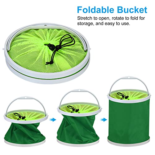 PATIKIL Collapsible Fishing Bucket, 13L (3.4 Gallons) Folding Bucket Foldable Water Container with Lanyard for Outdoor Travelling Green - Image 4