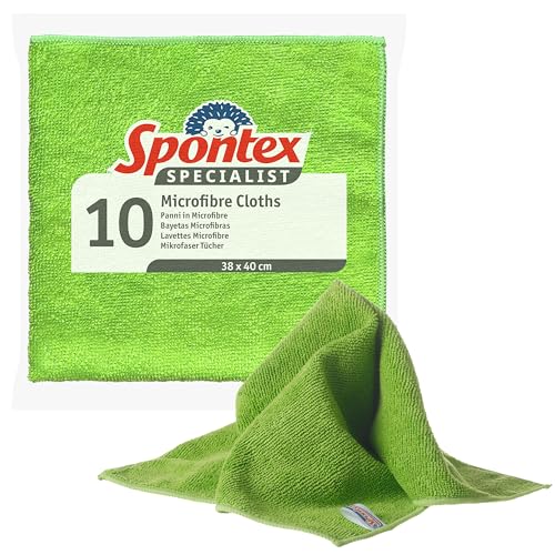 Spontex Specialist Mikrofasertücher | Strapazierfähige Reinigungstücher für professionelle Staub- und Fettentfernung | 10er-Pack