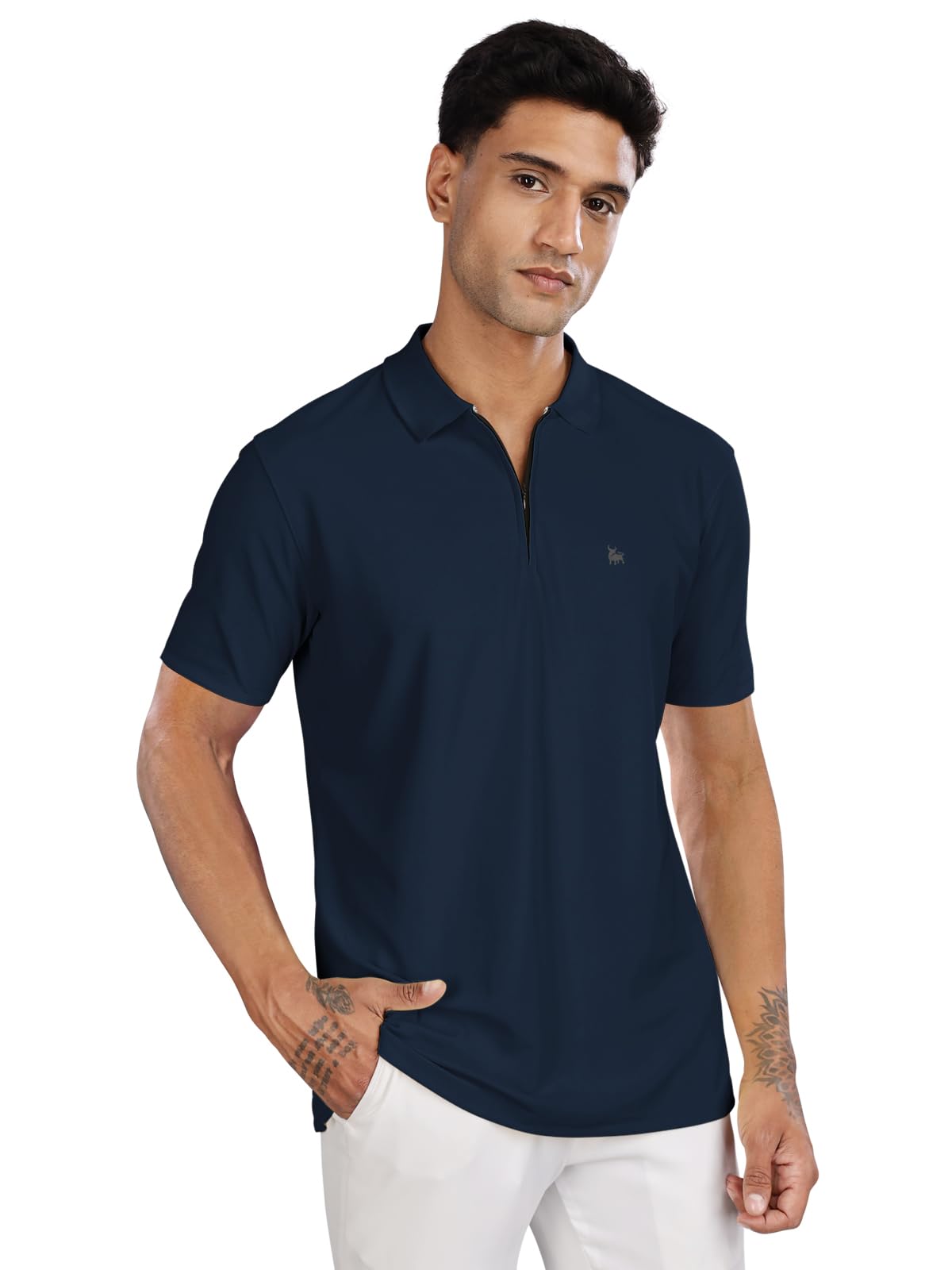 bullmer Trendy Solid Zipper Collar/Polo Neck Tshirt for Men-picture-21
