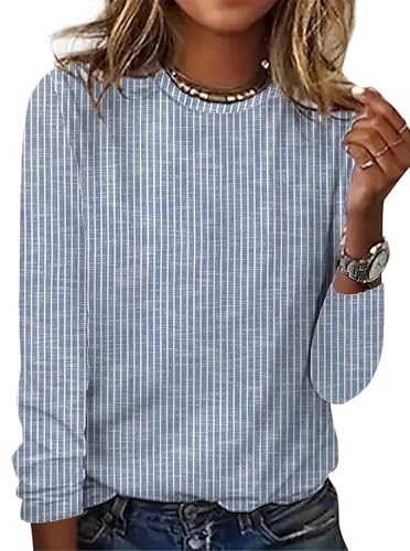 LilyCoco Striped Shirt Women Fall Tunic Crewneck Long Sleeve T Shirt