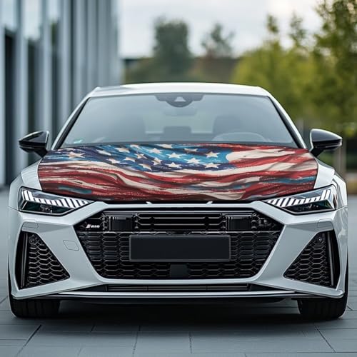 Image of American Flag Print Car Hood Flag Cover - 59x39 in Car Hood Cover for Car Decor,Car Hood Cover Protector for Auto Car Truck Van SUV, Car Accessories