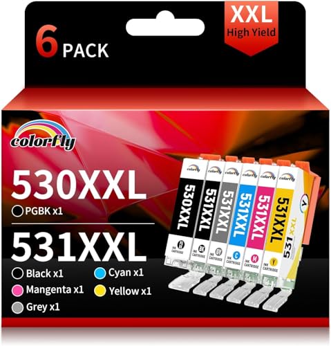 colorfly Cartuchos de Impresora PGI 530XL PGI530 CLI 531XL Compatibles con Canon PGI530 CLI531 530 531 530XL 531XL 530XXL 531XXL Multipack de Cartuchos para Canon PIX MA TS8750 TS8751 (Paquete de 6)