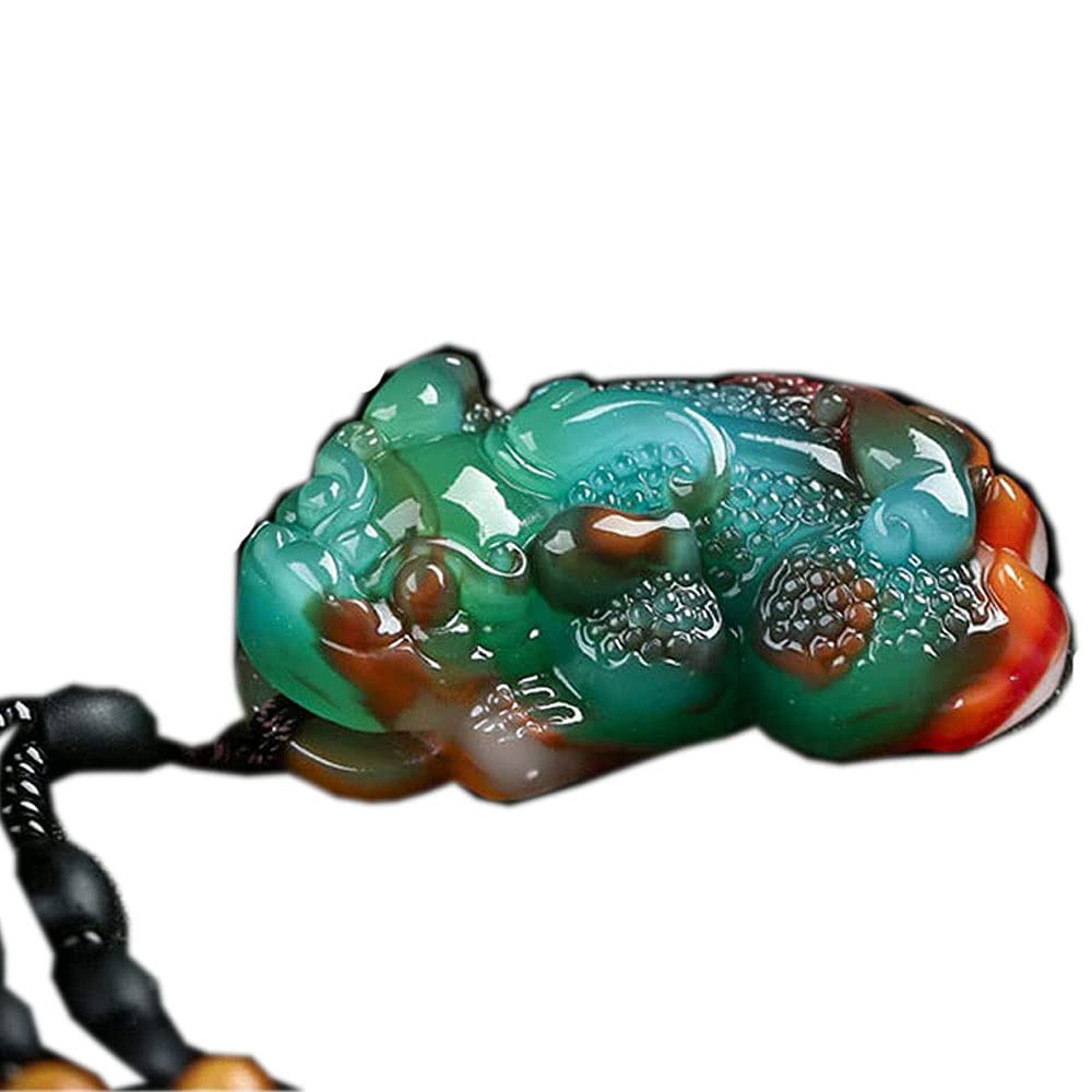 Pendentif Pixiu en jade naturel et collier amulette porte-bonheur homme femme