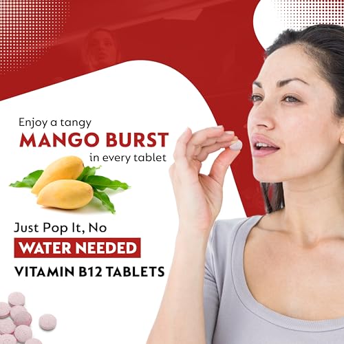 Image of Vitamin B12 1500mcg Tablets - Fast Absorbing Mouth Dissolving Supplement - Delicious Mango Flavor - 90 Count - High Potency for Energy, Metabolism & Immune Support
