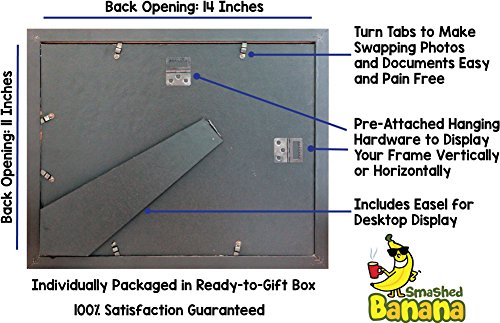 11x14 Black Gallery Picture Frame with 8x10 and 8.5x11 Mat - Two Frames - Wide Molding - Includes Both Attached Hanging Hardware and Desktop Easel - Display Pictures Documents Certificates (2-Pack) - Thumbnail 4