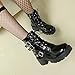 OEWHNGD Womens Chelsea Combat Boots Fashion Lug Platform Chunky Heel Lace Up Goth Boots Buckle Strap Punk Short Booties With Zipper (patent leather black,8.5)