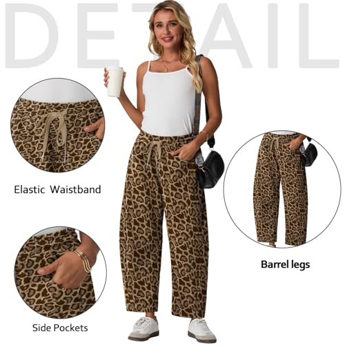 Image of Lepunuo Barrel Sweatpants Women Casual Baggy Elastic Waisted Pants Wide Leg Gym Trousers with Pockets