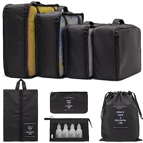 Image of 8 Set Packing Cubes Clothes Storage Bag Luggage Packing Organizers for Travel Accessories PAZIMIIK,Black