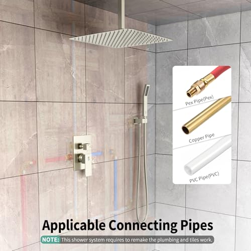 Image of SR SUN RISE 16 Inch Ceiling Mount Rain Shower System,Brushed Nickel