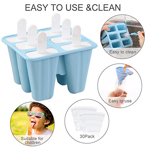 Ice Pop Molds, Food Grade Silicone DIY Frozen Ice Popsicle Makers Easy Release Reusable Popsicle Molds with One Folding Funnel, Cleaning Brush and 30 Popsicle Bags (Blue) - Thumbnail 4