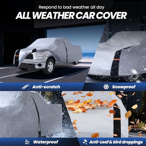 Image of Multi-Layer Toyota Tundra Truck Cover, Custom fit Tundra 2006-2021 Regular Cab Long Bed(8.1') Car Cover Waterproof All Weather, Full Exterior Cover Rain Wind Dust and UV Protection with Door Zipper