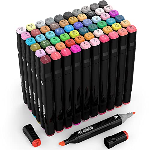 60 Couleurs Marqueur Permanent, Feutre Pinceaux Double Pointe Coloriage Brush Markers kit Dessin Manga Enfants Adulte Cover
