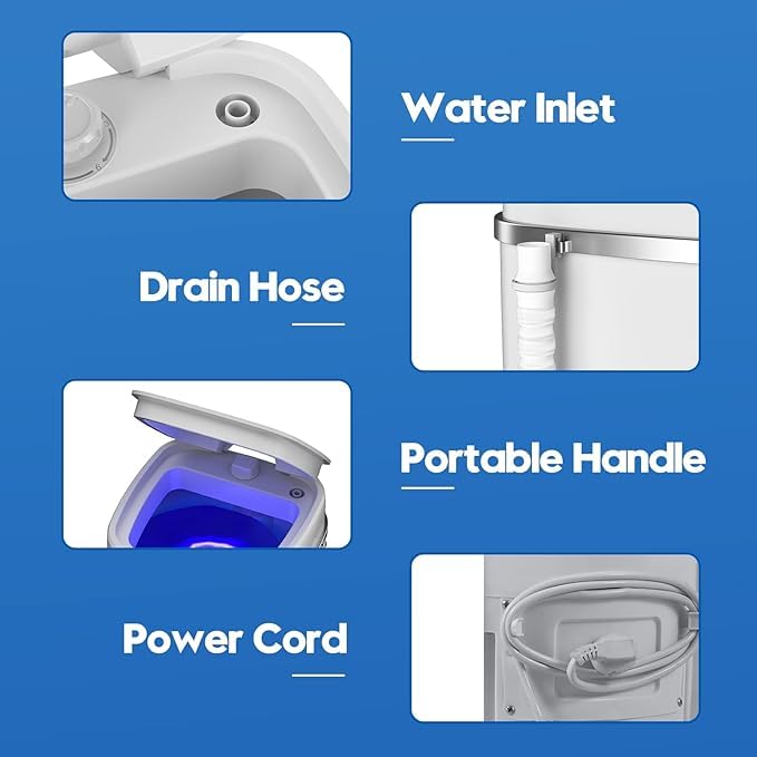 Image of Top Loading New Washing Machine || Steel Drum Portable Washing Machine with Anti Bacterial Function of Blue UV Light Rotary Controller for Compact Laundry || Washing Underwear Baby Clothes