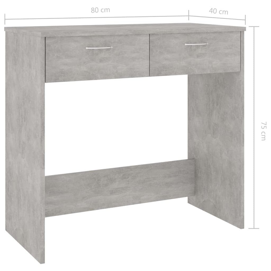 Biurko betonowe szare 80 x 40 x 75 cm, materiał drewnopochodny, z 2 szufladami, kompaktowe biurko komputerowe do domowego biura, nowoczesnego pokoju młodzieżowego