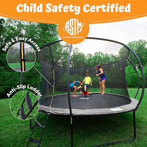 Image of JUMPZYLLA Trampoline Outdoor 8FT 10FT 12FT 14FT 15FT 16FT with Enclosure, Non-Slip Ladder & Anti-Rust Coated Frame, ASTM Approved Recreational Backyard Large Trampoline with Net for Kids & Adults