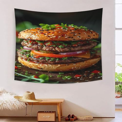 Tapiz de pared 150cmx200cm con estampado de hamburguesa 3D para decoración de recámara