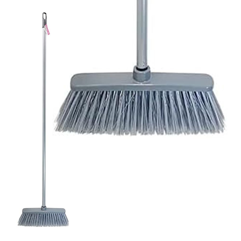 Bargains-Galore Grey Soft Sweeping Brush Indoor Broom - Stylish Kitchen Broom | Ideal For Household Cleaning | 28Cm Soft Bristle Brush Head With 115Cm Long Screw-Fit Metal Handle For Comfortable Use