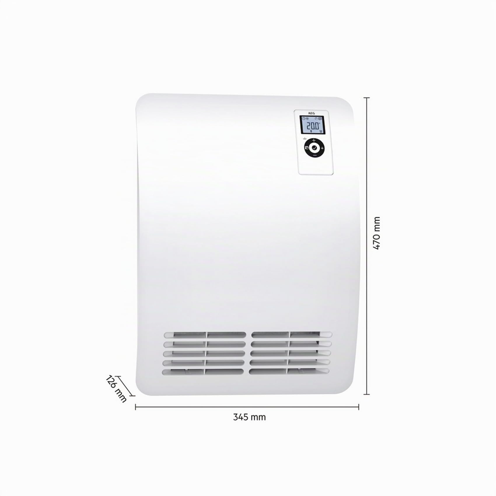 AEG VH Comfort, termoventilatore a risparmio energetico, 2000 W per circa 25 m², display LCD, timer settimanale, timer 120 min, modalità silenziosa, bagno, (presa EU) 238722
