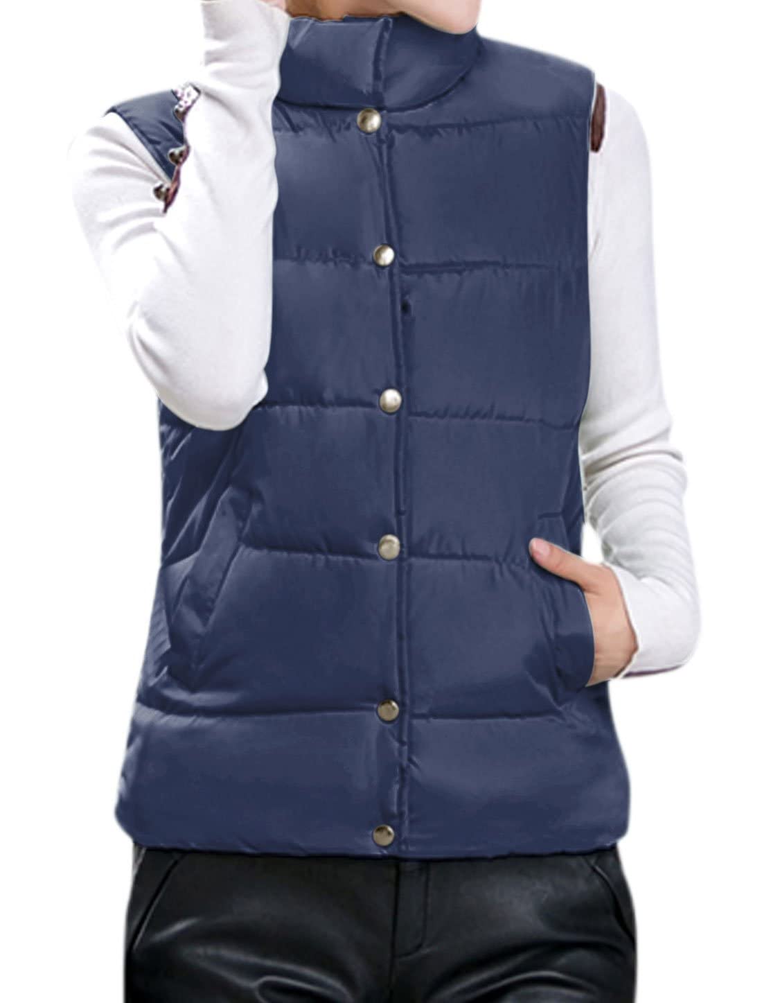 KTM Healthcare® Small (6), Blue : Women Stand Collar Single Breasted Stripes Design Padded Vest