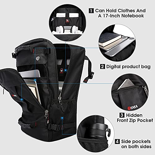 Image of KAKA Travel Backpack,Carry-On Bag Water Resistant Flight Approved Weekender duffle backpack Rucksack Daypack for Men Women, Black (Top Open), 22.4 x 11.8 x 5.9 inches, Travel Backpacks
