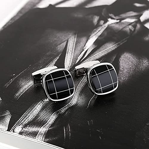 Mancuernillas negras para hombre de acero inoxidable grabadas miniatura 3