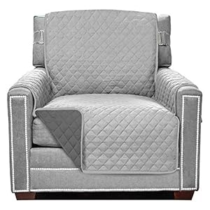 Sofa Shield Chair Slip Cover with Patented Strap, Cushion Protector, Reversible Stain and Dog Tear Resistant Slipcover, Quilted Microfiber 23in Seat, Washable Covers, Dogs Pets, Light Gray Charcoal