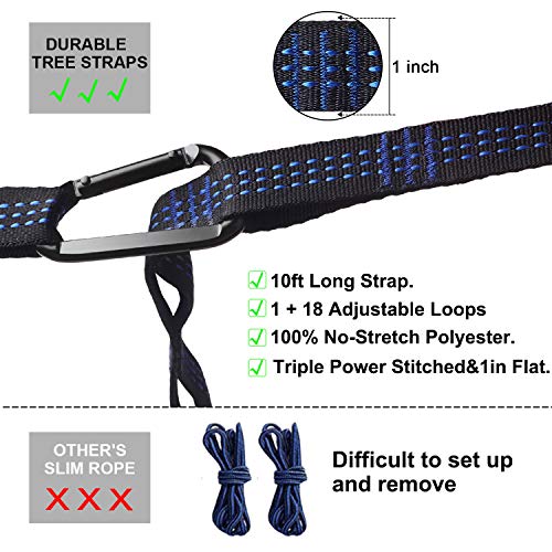 WOVUU Hammock,Camping Hammock Double & Single for Tree, Travel Portable Lightweight Hammock with Tree Straps,Carabiners,Parachute Nylon Hammocks for Camping,Traveling Backpacking,Hiking (Gray&Blue)