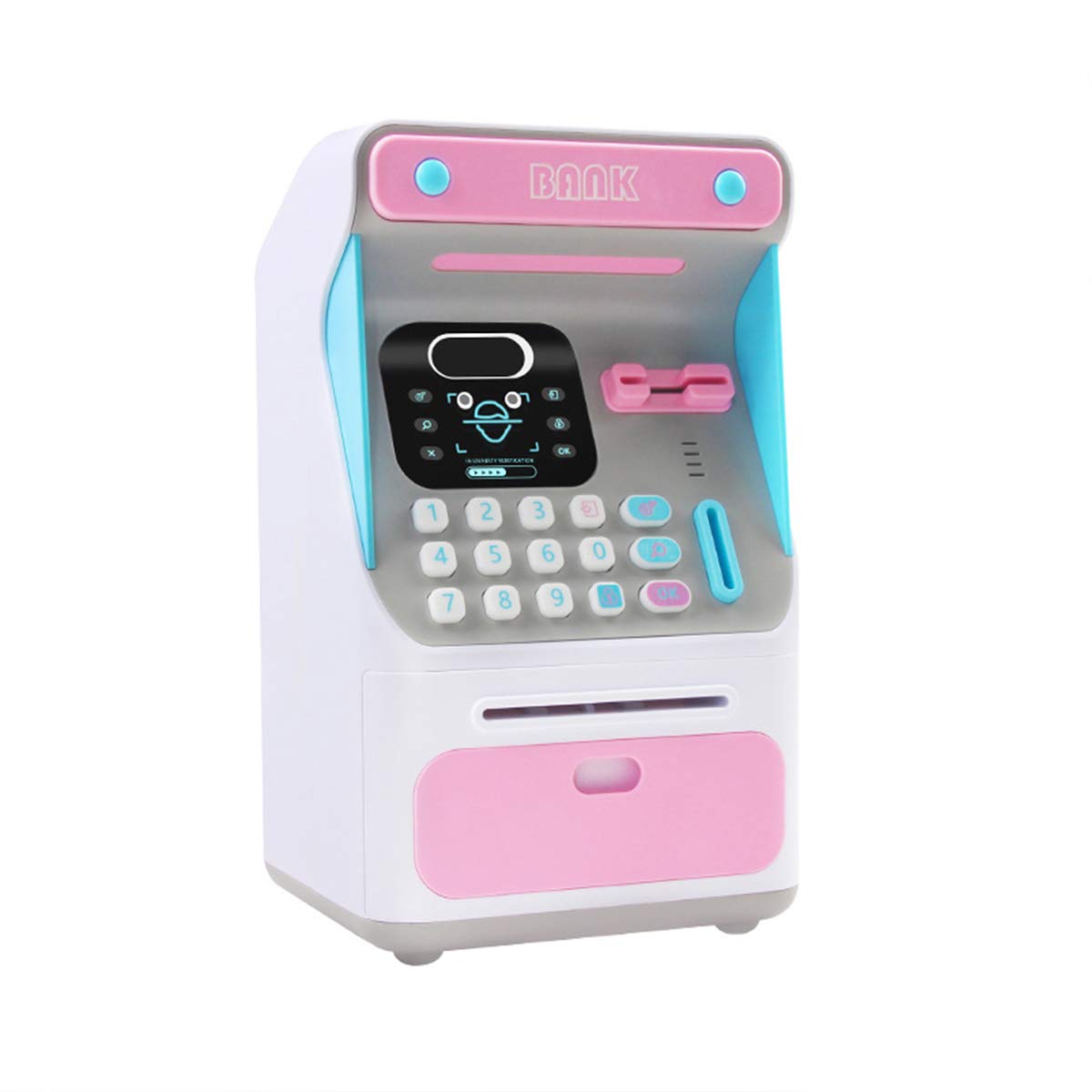Money Bank Automatic with 【Face Lock】 Password Protection Plastic Safe Mini ATM Coin Bank ATM Money Bank Password Piggy Bank Savings Bank for Kids Atm Money Bank for Kids rechargeable(pink)