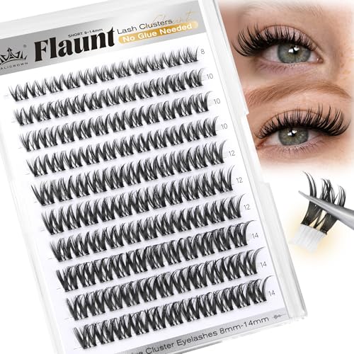 ALICROWN Self Adhesive Eyelashes Flaunt Lash Clusters 8-14mm Short Wispy Eyelash Clusters CC Curl No Glue Lash Extensions with Wide Band 110Pcs Volume Eyelash Extensions