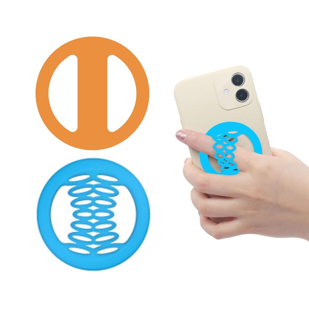 JZSPhone Grip Strap Holder, Elastic Silicone Gripper for Back of Phone Loop Finger Holder for Hand Phone Finger Holder for iPhone 2 Pcs(Orange+Blue)…