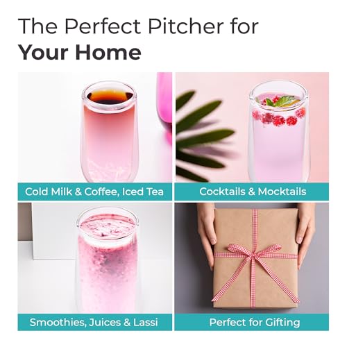 Image of The Better Home Zest Series Coloured Double Wall Glass Cup (2Pcs - 240ml) | Water Cup Set | Tea Cups | Drinking Glass (Pink)