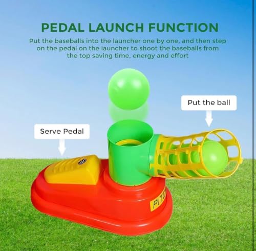 Image of Kids Baseball Toy Set with Automatic Pedal Launcher | Retractable Bat and Green Balls | Outdoor Sports Training Practice Game for Boys and Girls | Basball Practice Game Toy