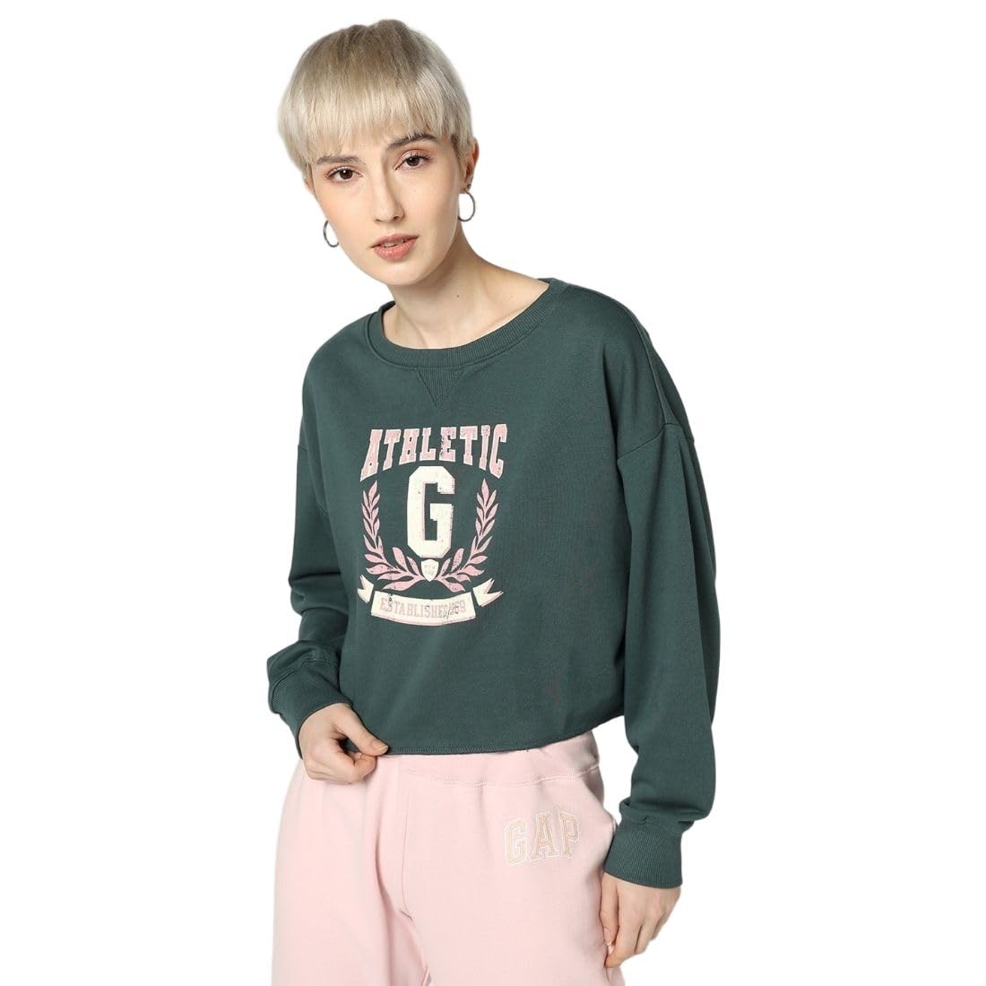 women's regular fit solid full sleeves round neck sweatshirt