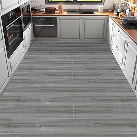 Self Adhesive Floor Planks Peel and Stick Floor Tiles Vinyl Flooring for Bathroom Kitchen Living Room Bedroom 90×15cm 10pcs PVC Waterproof Wood Grey Cover
