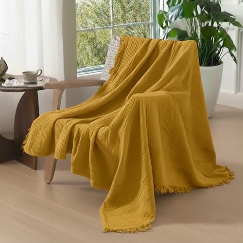 KyraHome Überwurfdecke aus 100% Bio-Musselin-Baumwolle, 139,7 x 152,4 cm, für Erwachsene, handgefärbt, atmungsaktiv, weich, leicht, Gaze… – Ansicht 1