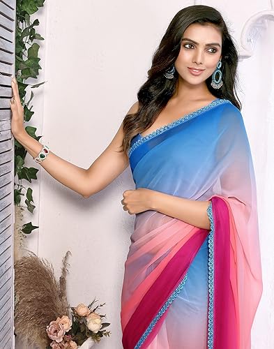 Image of Avantika Fashion Women's Amazing Plain Georgette Saree With Blouse Piece