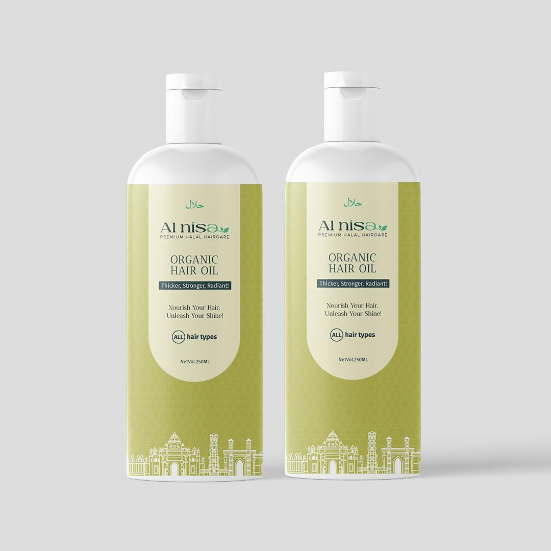 Alnisa Non Fragrance Cold Pressed Organic Hair Oil For Hajj/umrah, with 22 Indian herbs, thicker, stronger, Radiant, Vegan, 250 ML