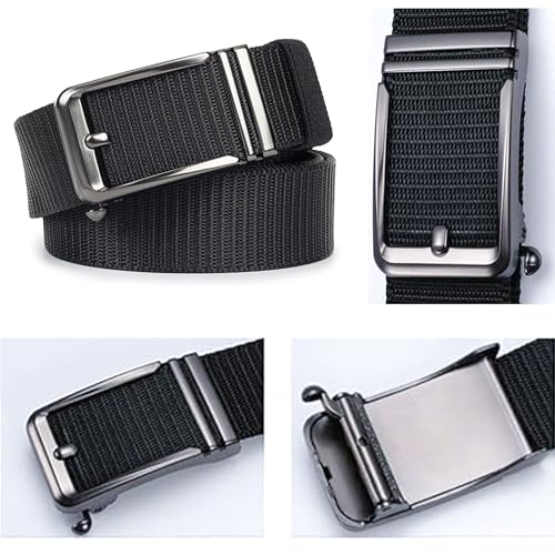 Men Casual Woven Nylon Belt for Golf Jeans 1-1/2 Inch Wide No Holes Invisible Shaped Alloy Buckle Belt3