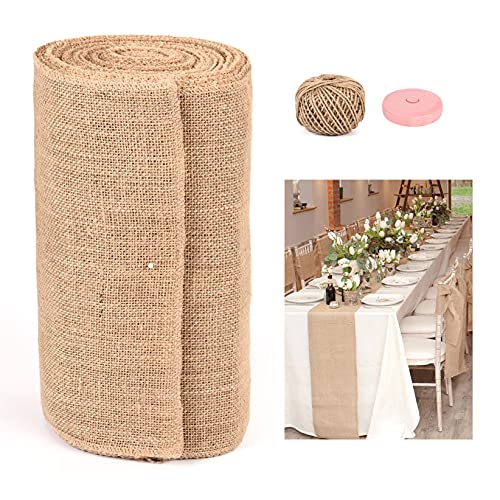 fani Burlap Table Runner 12" x 20 Yards Rustic Wedding Table Runner Decoration, Farmhouse Kitchen Dining Room Woven Jute Table Runner, Extra Long Burlap Roll Runner for Wedding Placemat Crafts Decor