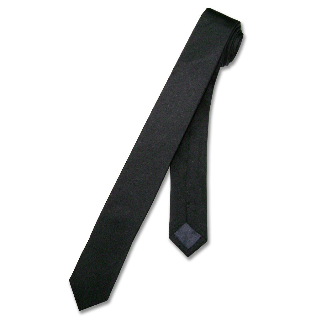 100% SILK Narrow NeckTie EXTRA Skinny BLACK Color Men's Thin 1.5