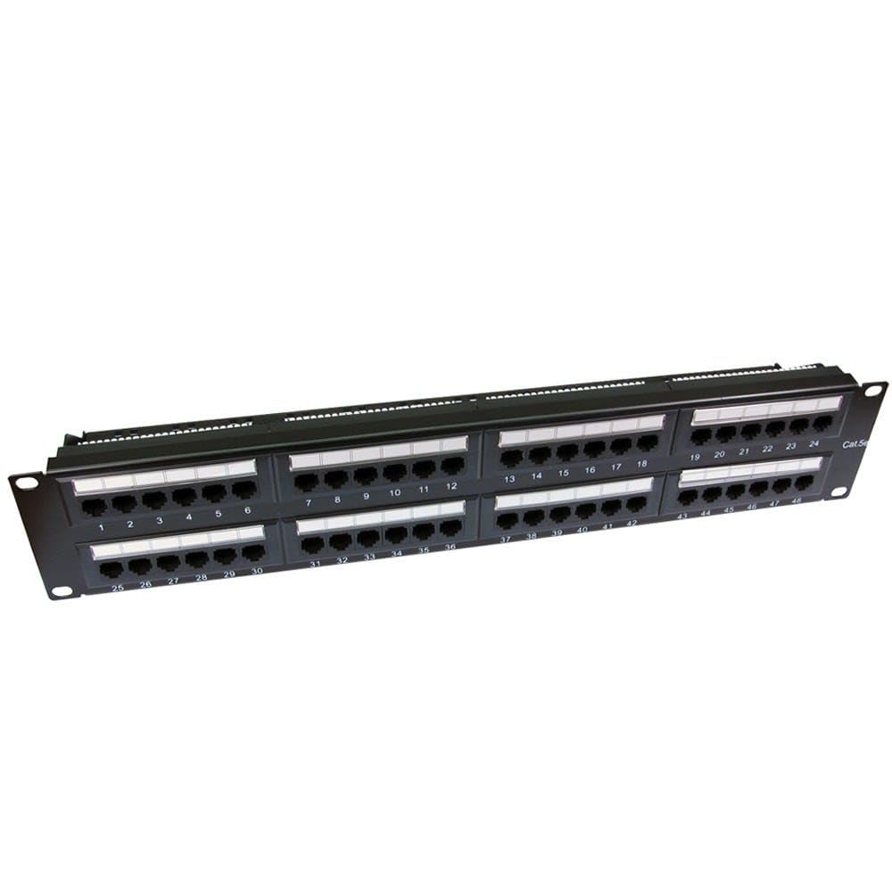 2U Patchkabel Panel CAT5e RJ45 19 inch Rack Einbaufähig 48 Port & Hinten Stange