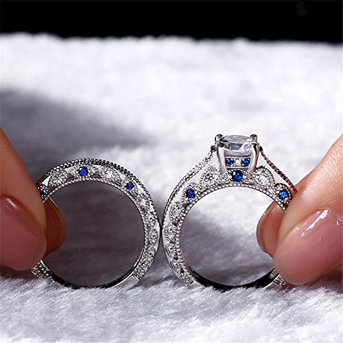 Jeulia CZ Solitaire Engagement Rings Halo Vintage Round Cut Sterling Silver Ring Set Anniversary Promise Wedding Ring Set with Jewelry Box4