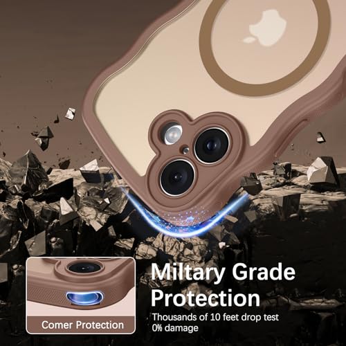 Image of YINLAI for iPhone 17 Case 6.3-inch [Compatible with MagSafe] [Soft Silicone] [Curly Wave] [Anti-Fingerprint] [Full Body Military Shockproof], Brown