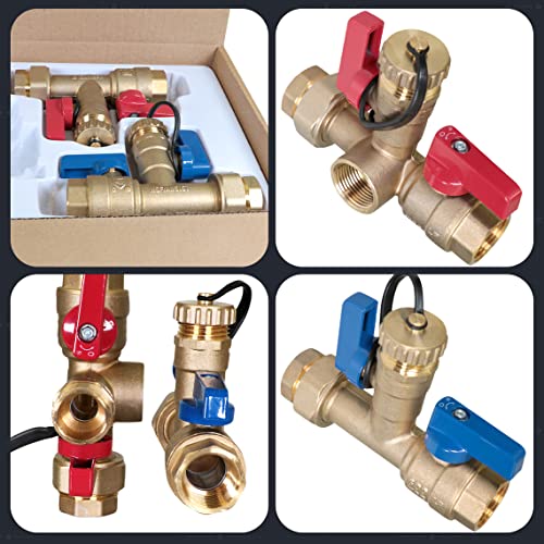 Image of Midline Valve GUHW-JTP3-U-MG Tankless Water Heater Kit- Set of 2 Heavy Duty Hot and Cold Isolation Valves with Cleanouts, Forged Brass, 1 in. FIP