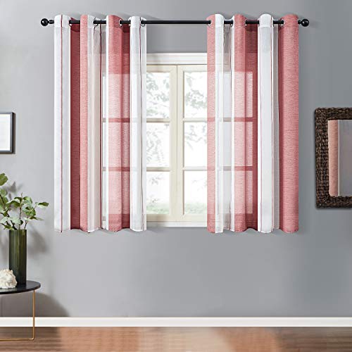 Topfinel Tende Voile Trasparente Occhielli con Strisce Per Soggiorno e Camera da letto Decorativi Finestra Balcone Casa 2 Pannelli 140x145cm Strisce Di Vino Rosso