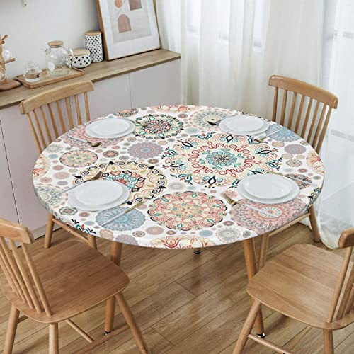 WOAIDY Elastic Round Fitted Tablecloth, Fit Bohemian Design, Stretchable Polyester Fabric for Kitchen, Dining Party Decor, 40"- 44" Table Cover (Small) by WOAIDY - Image 2