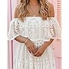 MERMAIDS-CLOSET-Womens-Casual-Off-Shoulder-Maxi-Dress-White-Lace-Sleeve-Beach-Dresses MERMAID'S CLOSET Womens Off Shoulder Embroidered Lace Maxi Dress Boho White Wedding Guest Party Maternity Photoshoot Dresses