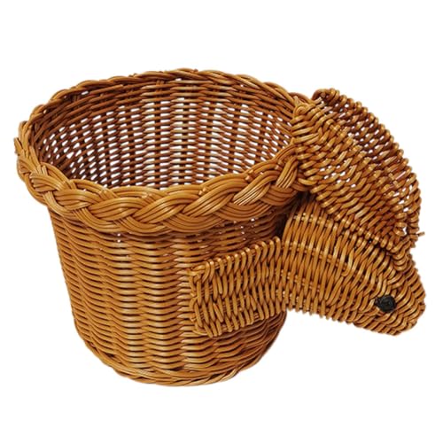 WEKAMOS Cesta de Mimbre Plástico Forma de Conejito Organizador Tejido a Mano para Frutas y Aperitivos Cesta Decorativa Multiusos para Cocina y Guardería Almacenamiento Práctico